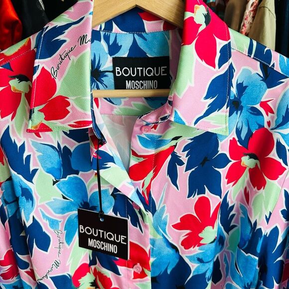 Boutique Moschino Floral Button-Up Shirt Dress Size 42 IT $455 MSRP - Picture 3 of 10